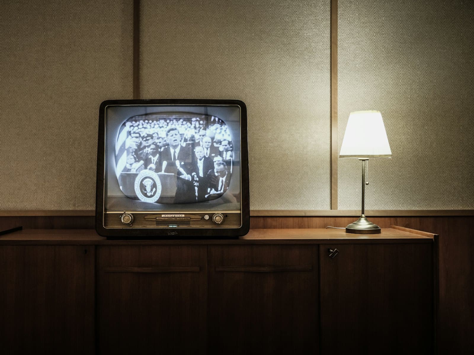 Aurea Vista 43-inch television shown front-on, standing on its central pedestal